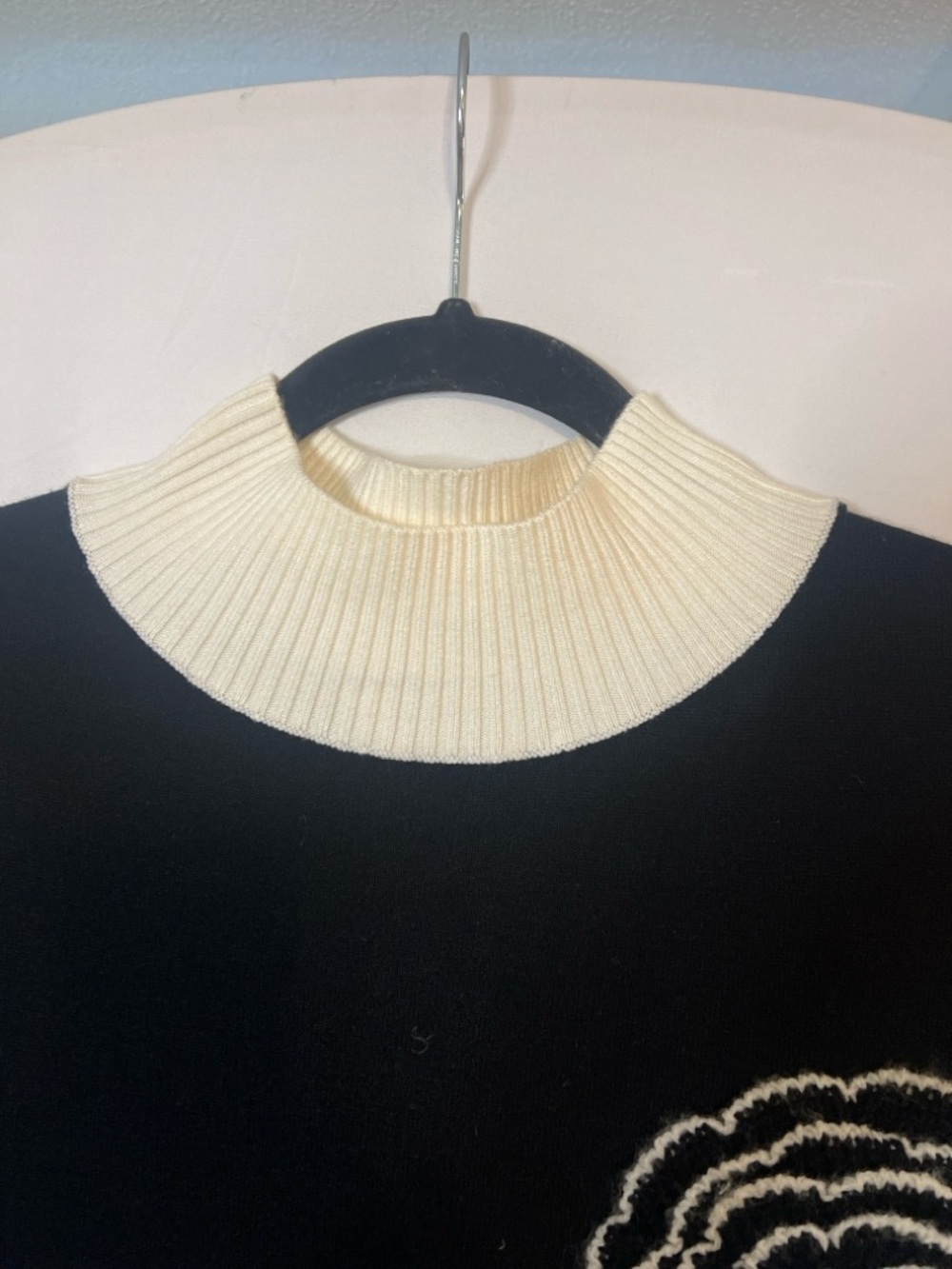 Black Knit Midi Dress with Cream Contrast - Picture 3 of 5